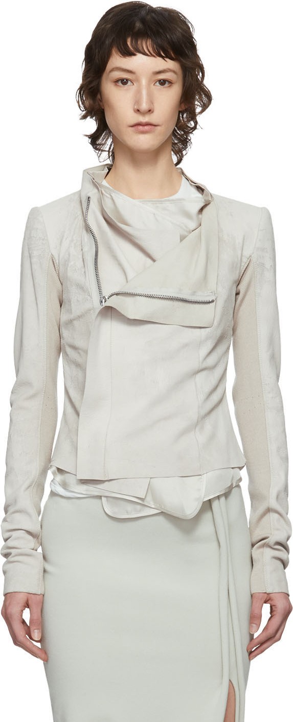 Rick Owens Off-White Leather Low Neck Biker Jacket