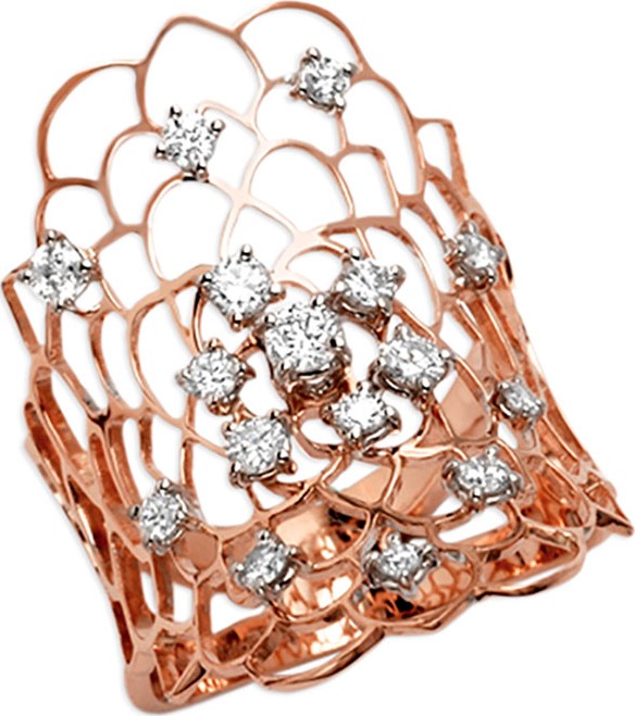 Staurino Fratelli Moresca 18k Rose Gold & Diamond Ring, Size 7.5