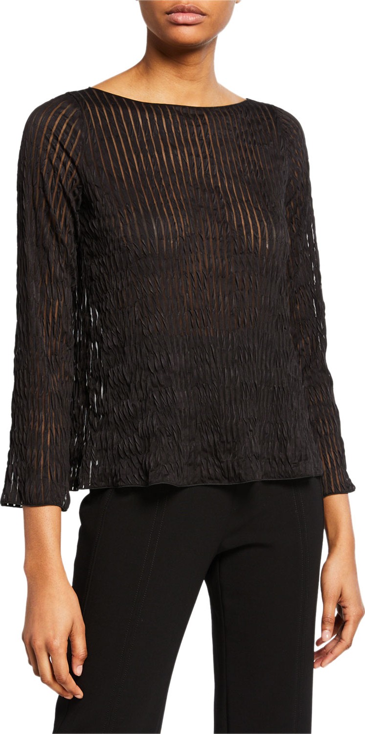 Giorgio Armani Pleated Sheer-Striped Easy Top