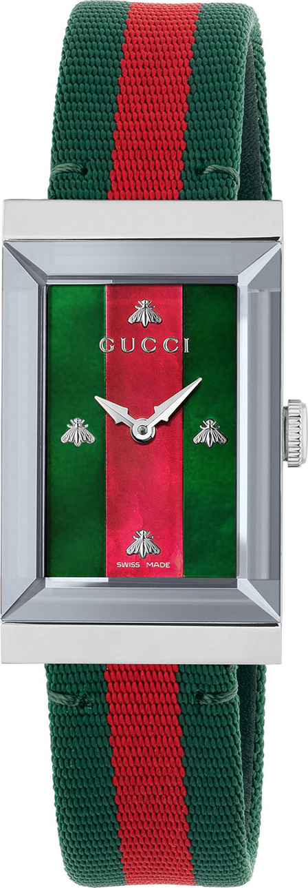 Gucci G-Frame Rectangular Striped Watch w/ Nylon Strap