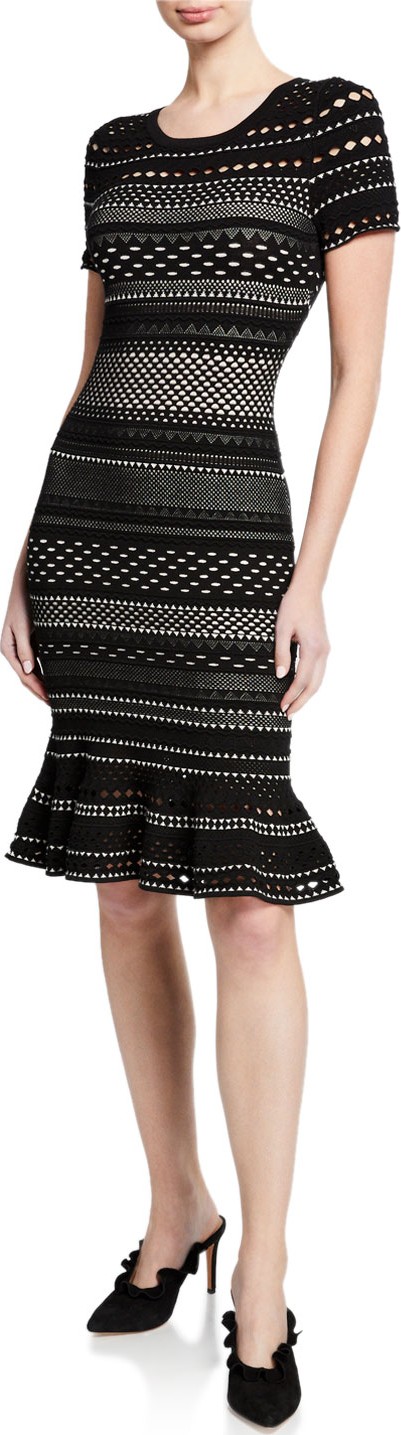 MILLY Geometric Cutout Short-Sleeve Mermaid Dress