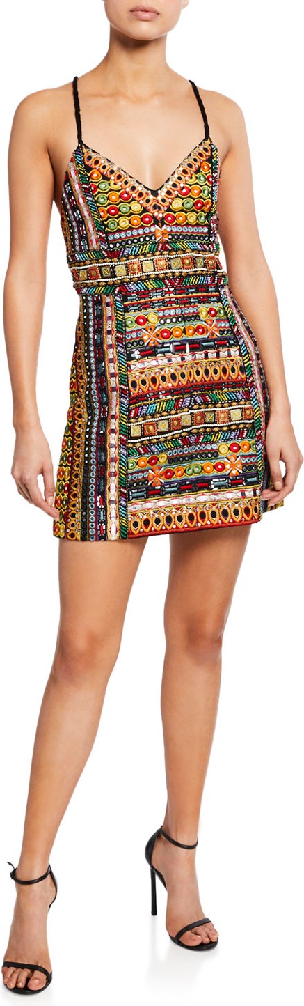 Alice + Olivia Tayla Embroidered Lantern Mini Dress
