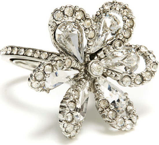 Oscar De La Renta Delicate Flower Ring w/ Crystals