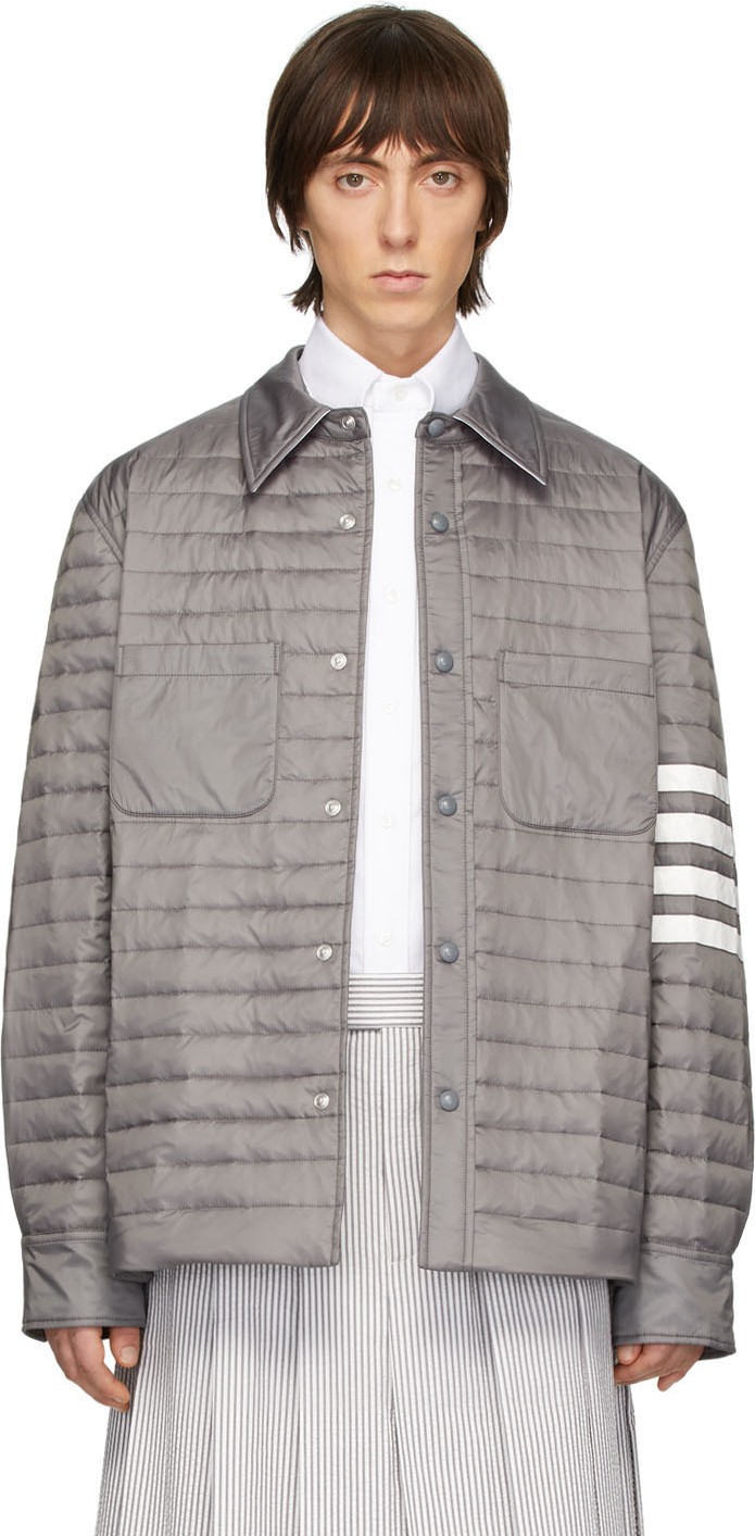 Thom Browne Grey Down 4-Bar Quilted Shirt Jacket