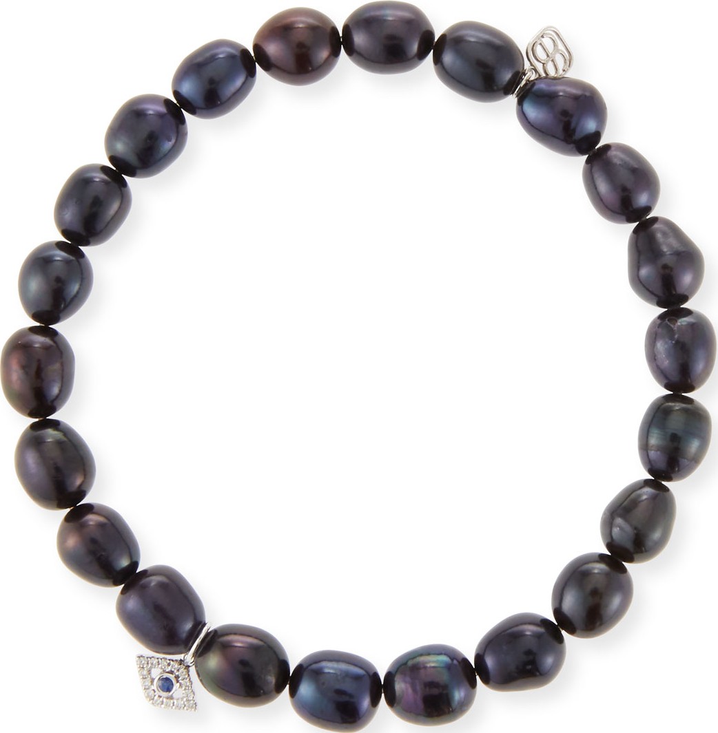 Sydney Evan 14k White Gold Pearl & Evil Eye Bracelet