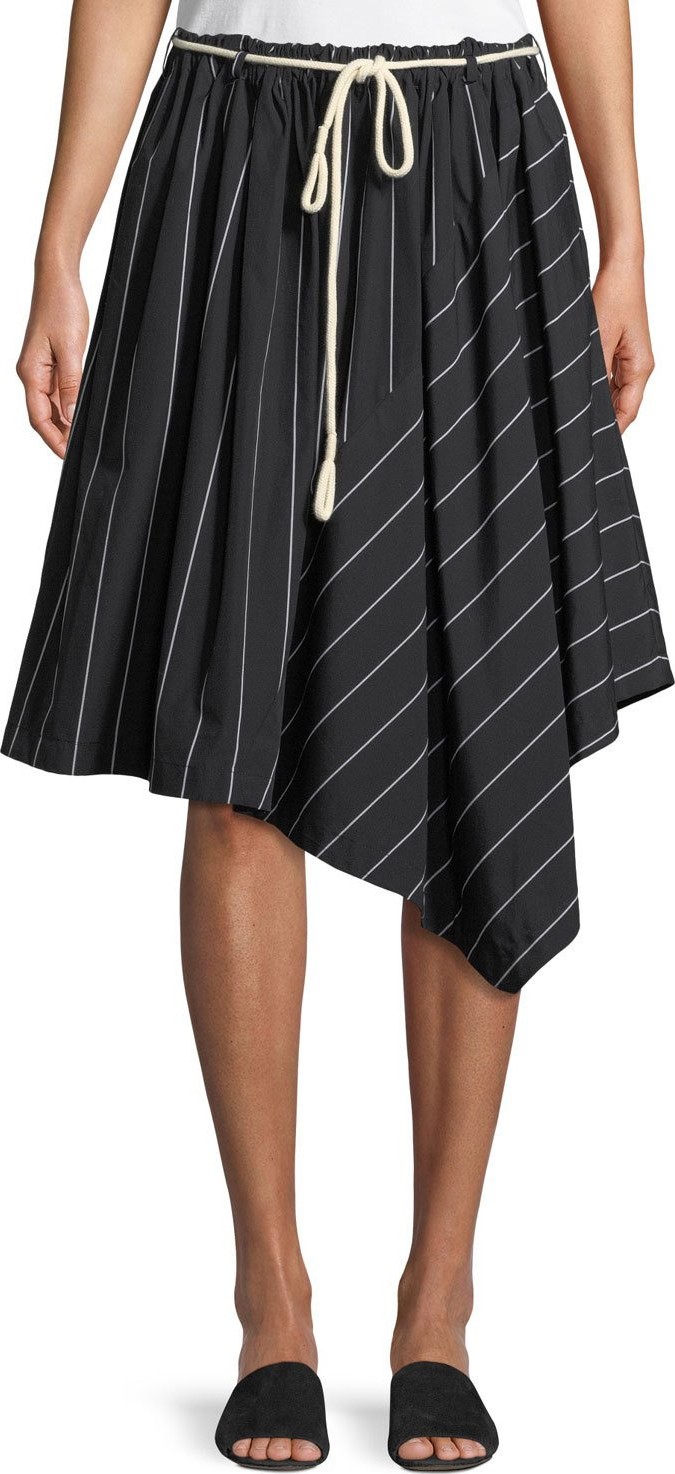 Vince Striped Asymmetric Rope-Tie Skirt