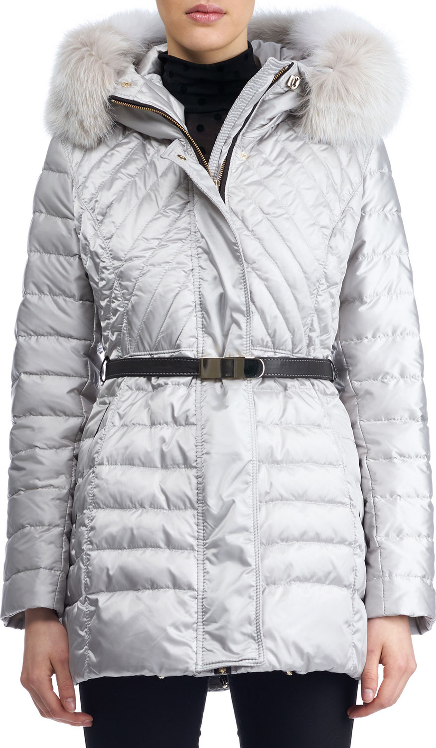 Gorski Apres-Ski Hooded Quilted Puffer Jacket with Fox Fur Trim