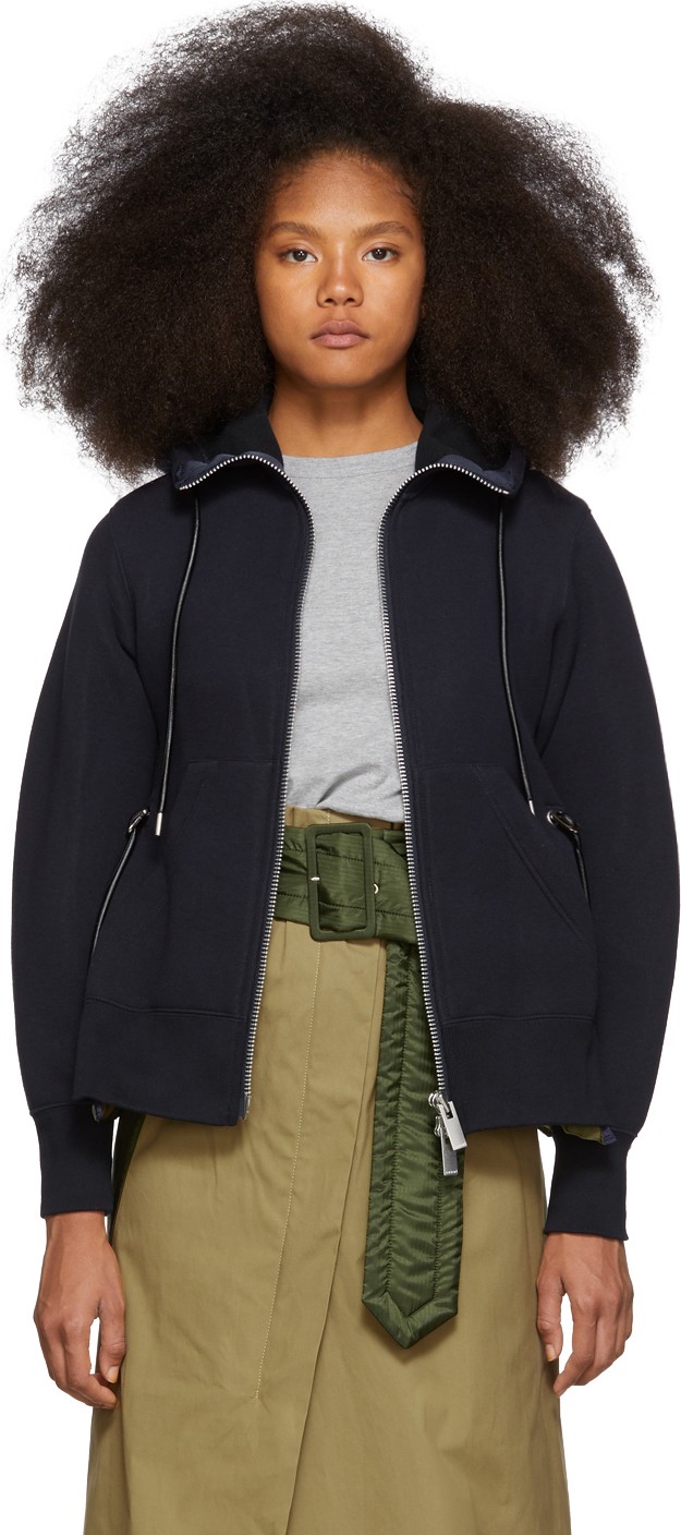 Sacai Navy Spongy Zip-Up Hoodie