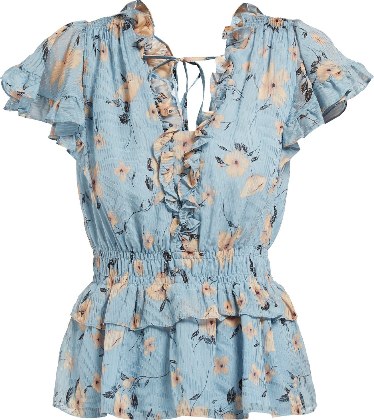 Rebecca Taylor Floral-print ruffled silk-blend blouse