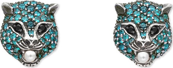 Gucci 18k Gold Le Marche des Merveilles Topaz/Spinel Feline Earrings