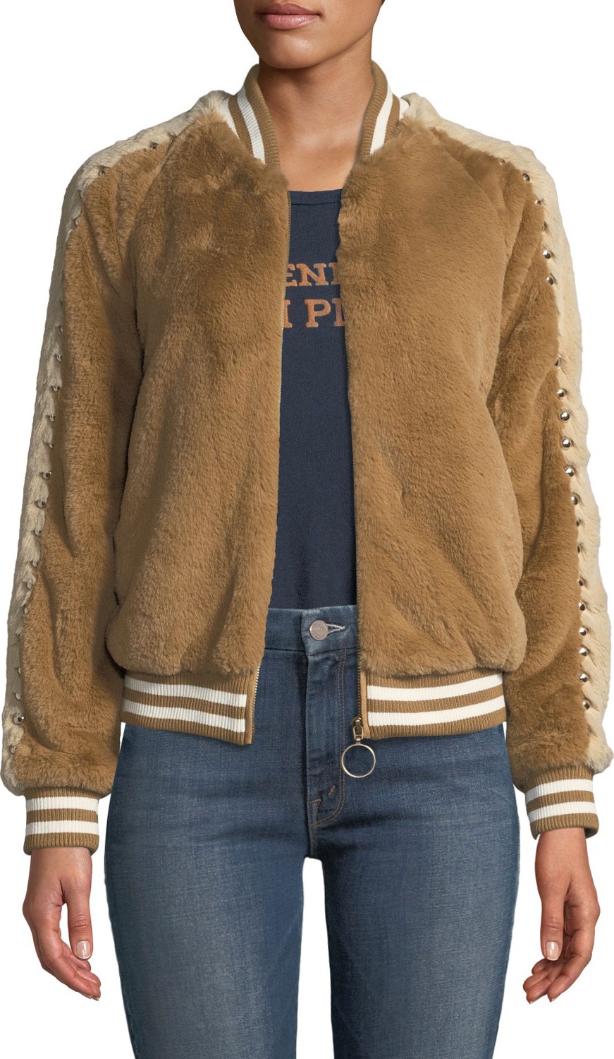 MOTHER The Letterman Faux-Fur Bomber Jacket