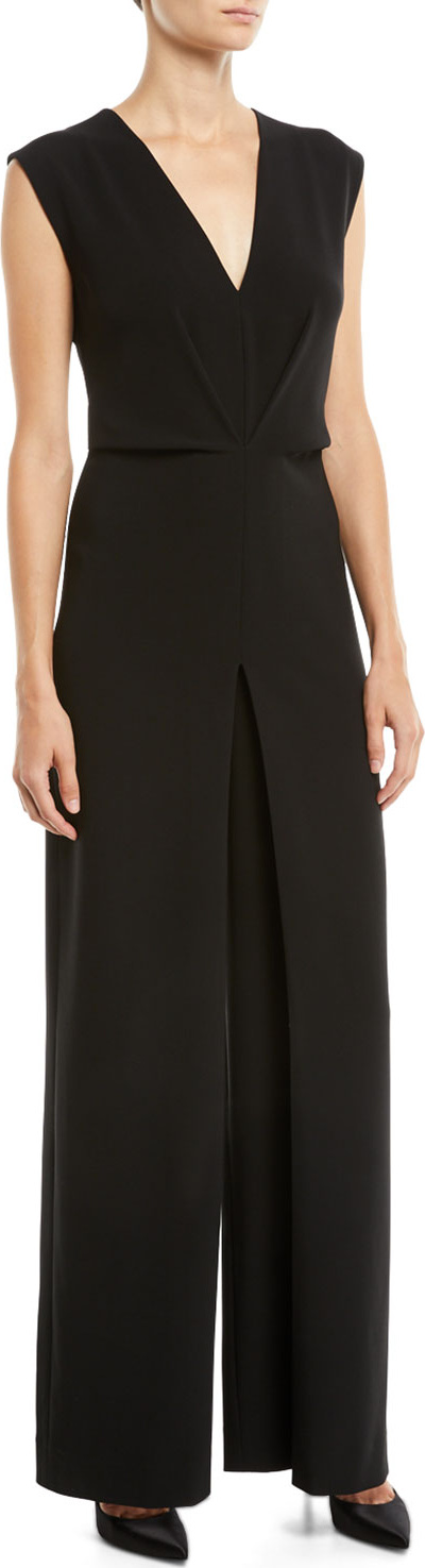 Theory Pleated Crepe Wide-Leg Sleeveless Jumpsuit