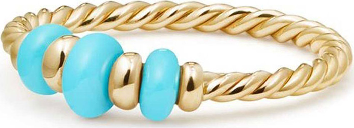 David Yurman 18k Gold Rio Rondelle Ring in Turquoise, Size 6