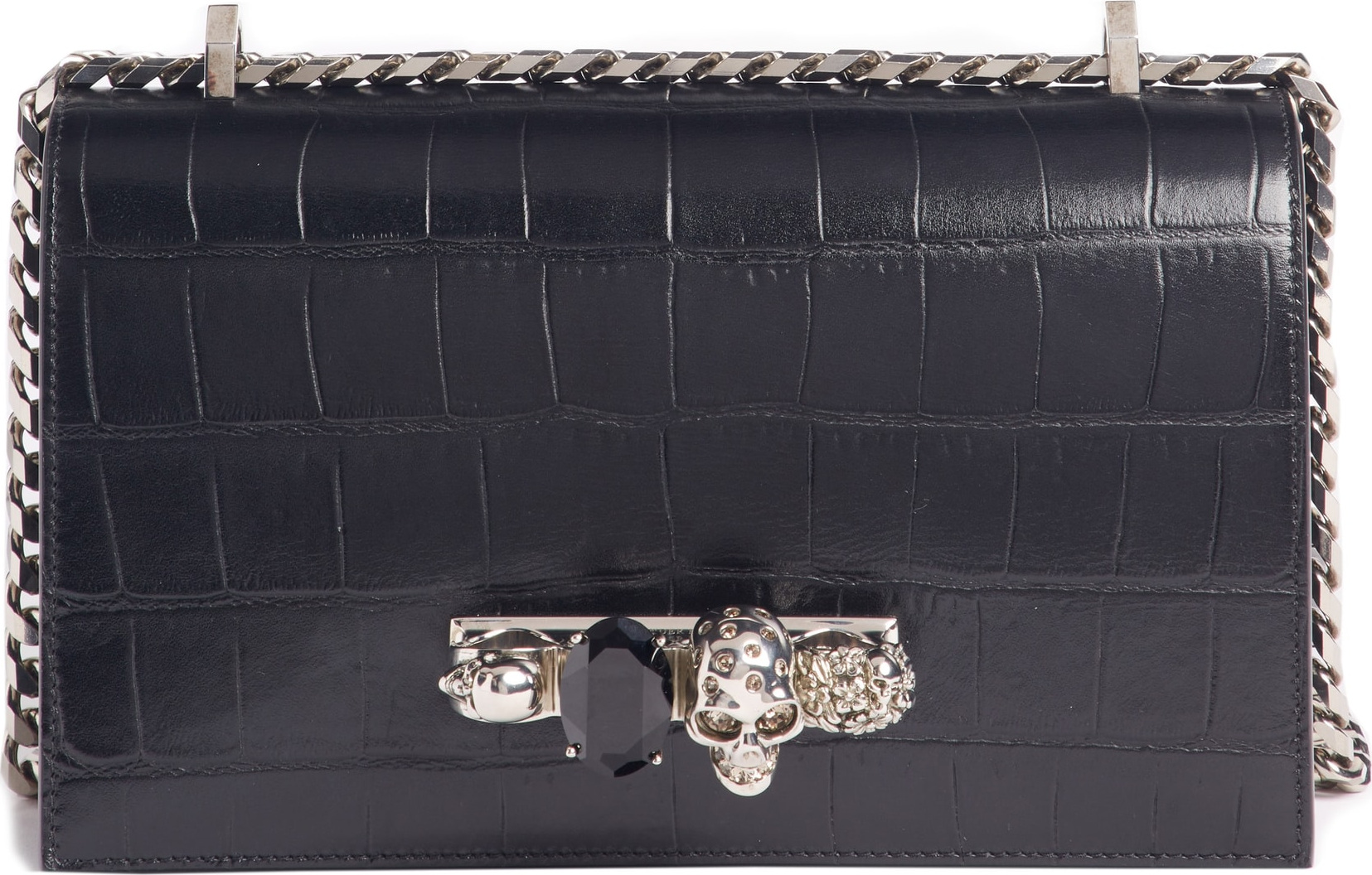 Alexander McQueen Croc Embossed Leather Shoulder Bag