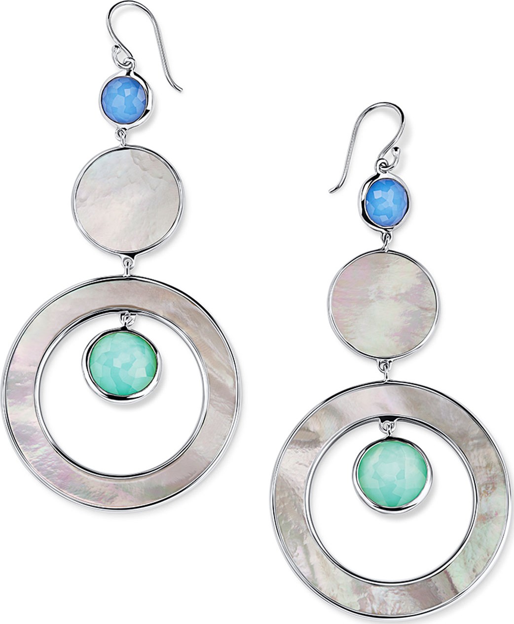 IPPOLITA Wonderland Stone & Shell 3-Tier Circle Earrings in Brazilian Blue