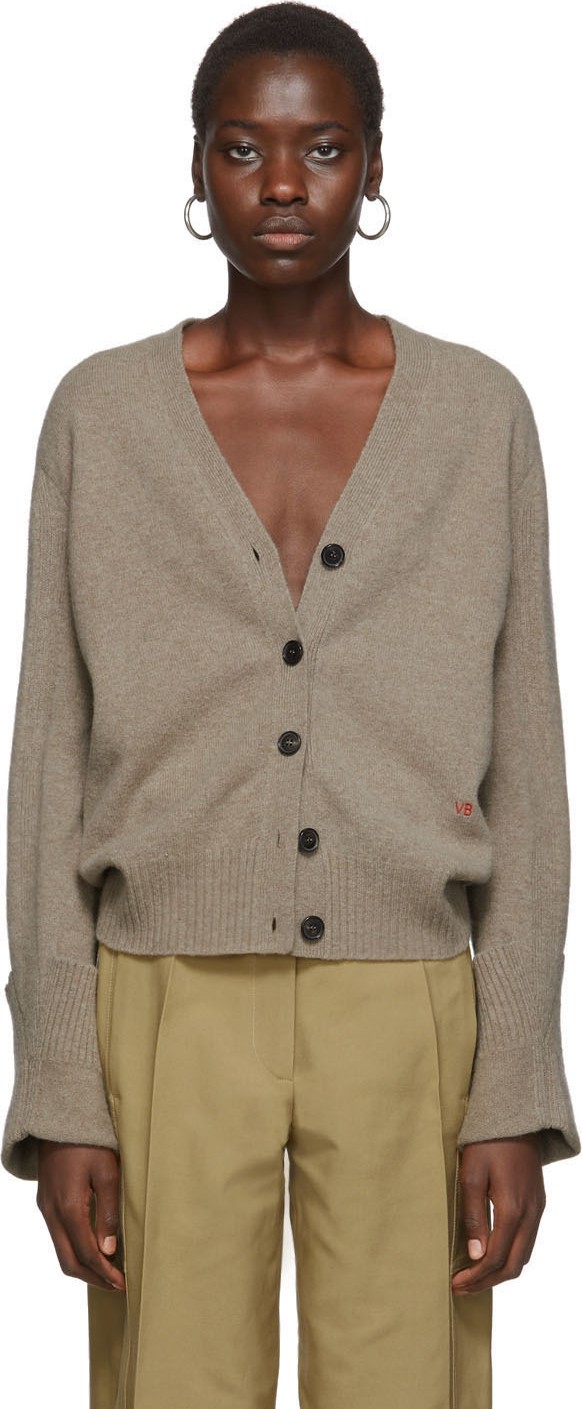 Victoria Beckham Brown Rolled Cuff V-Neck Cardigan