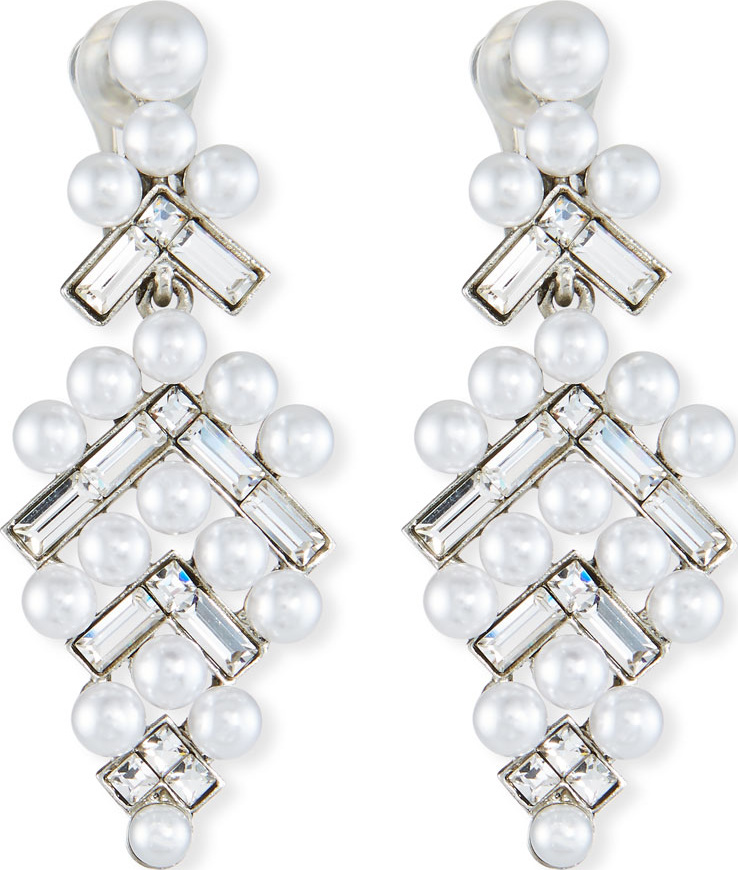 Oscar De La Renta Baguette & Pearly Drop Earrings