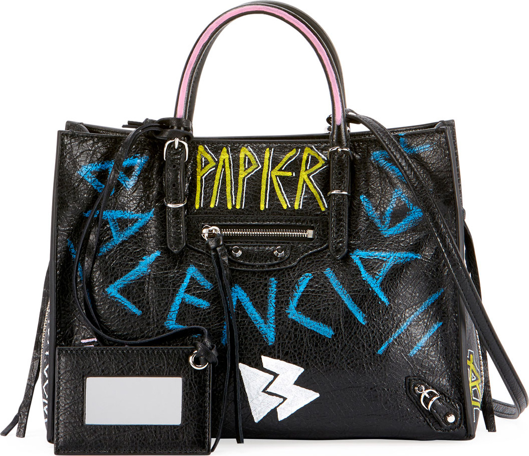 Balenciaga Papier A6 Zip Around Graffiti Tote Bag