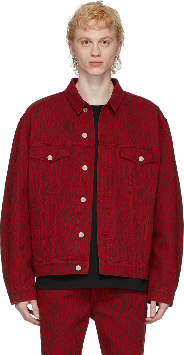 We11done Red Oversized Denim Zebra Print Jacket