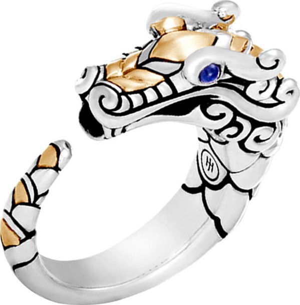 John Hardy Legends Naga 18K Gold & Silver Ring with Sapphires