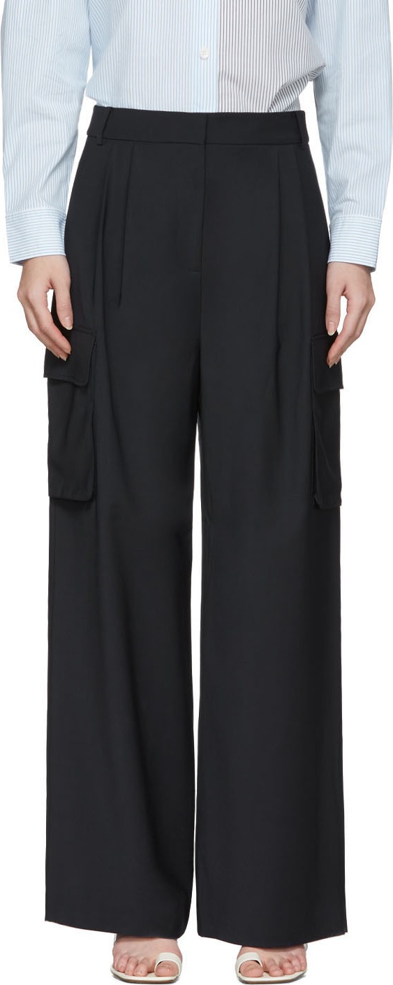Tibi Navy Wool Pleated Cargo Trousers