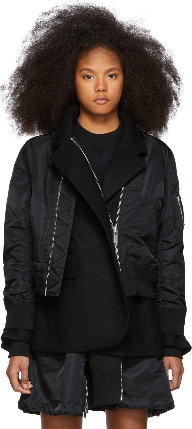 Sacai Black Melton MA-1 Jacket