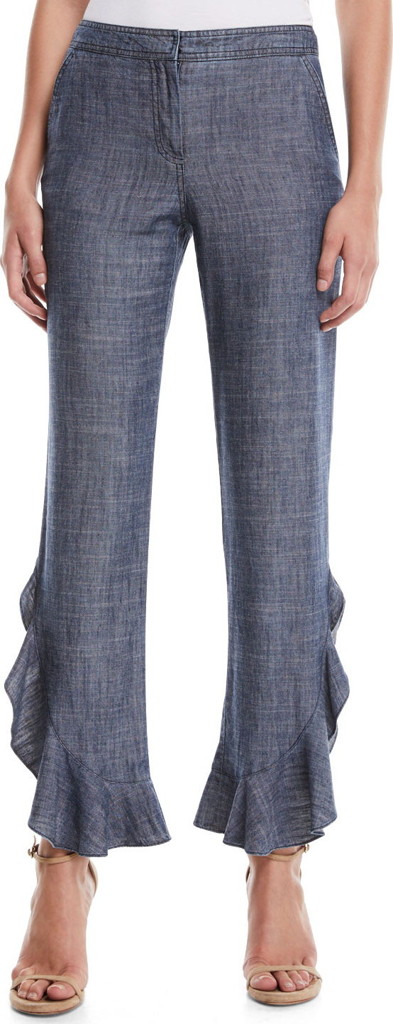 Trina Turk Zacatecas Chambray Pants w/ Ruffles