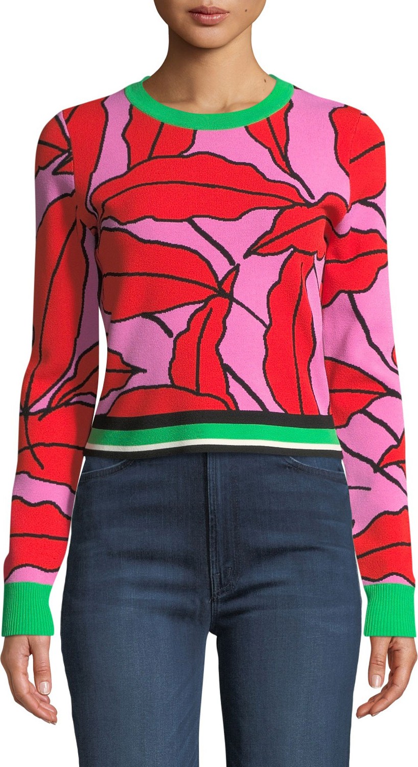 DIANE von FURSTENBERG Paskavan Leaf-Print Cropped Sweater