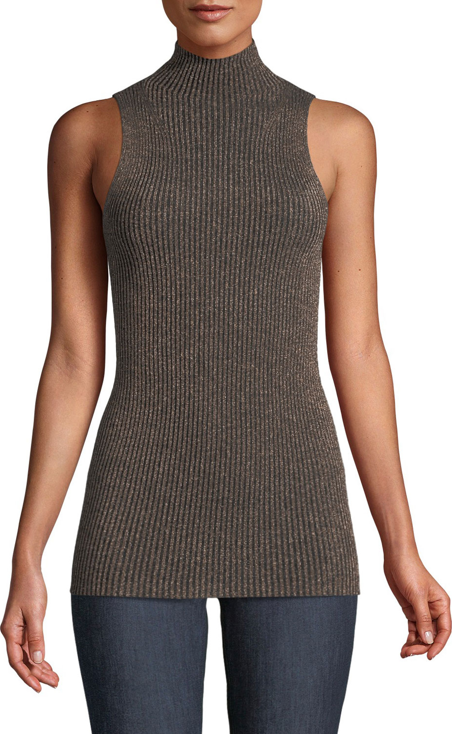 Forte Forte Ribbed Metallic Sleeveless Turtleneck Sweater