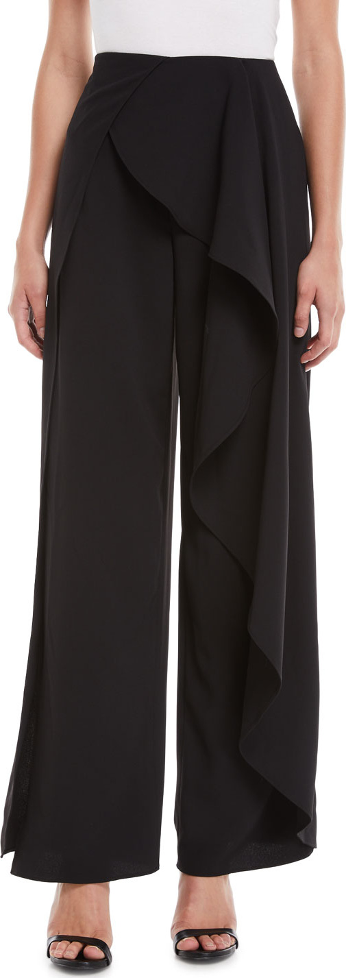 Alice + Olivia Verdell Slit Ruffle Wide-Leg Pants