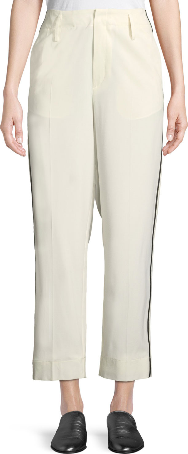 Forte Forte Wool Straight-Leg Ankle Trousers with Ribbon Trim