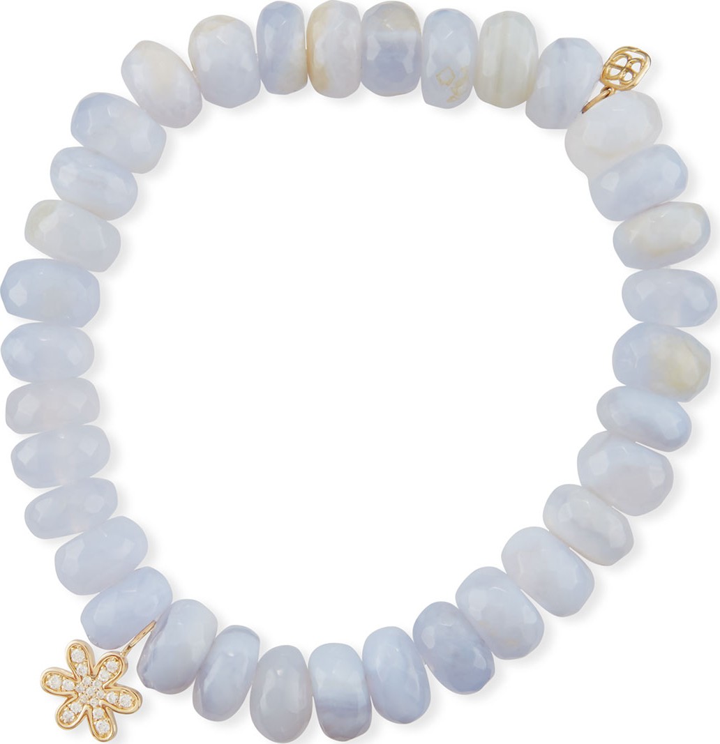 Sydney Evan Anniversary 8mm Blue Chalcedony Bracelet with Diamond Daisy Charm