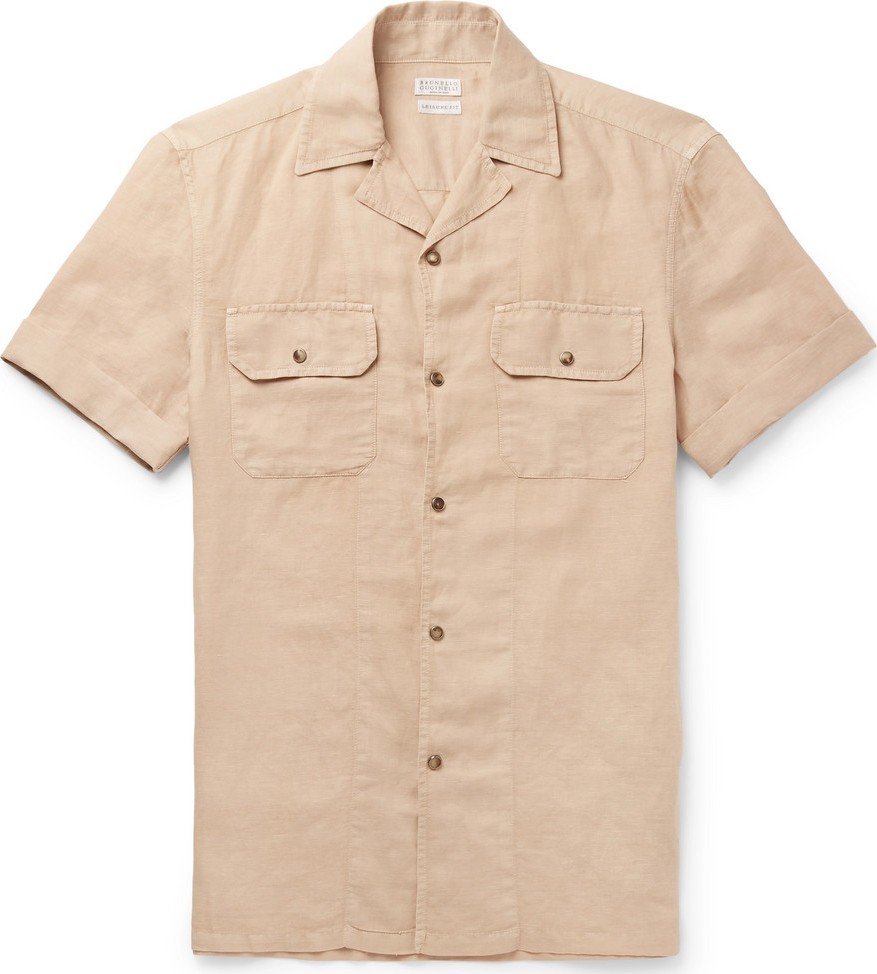 Brunello Cucinelli Camp-Collar Linen and Cotton-Blend Shirt