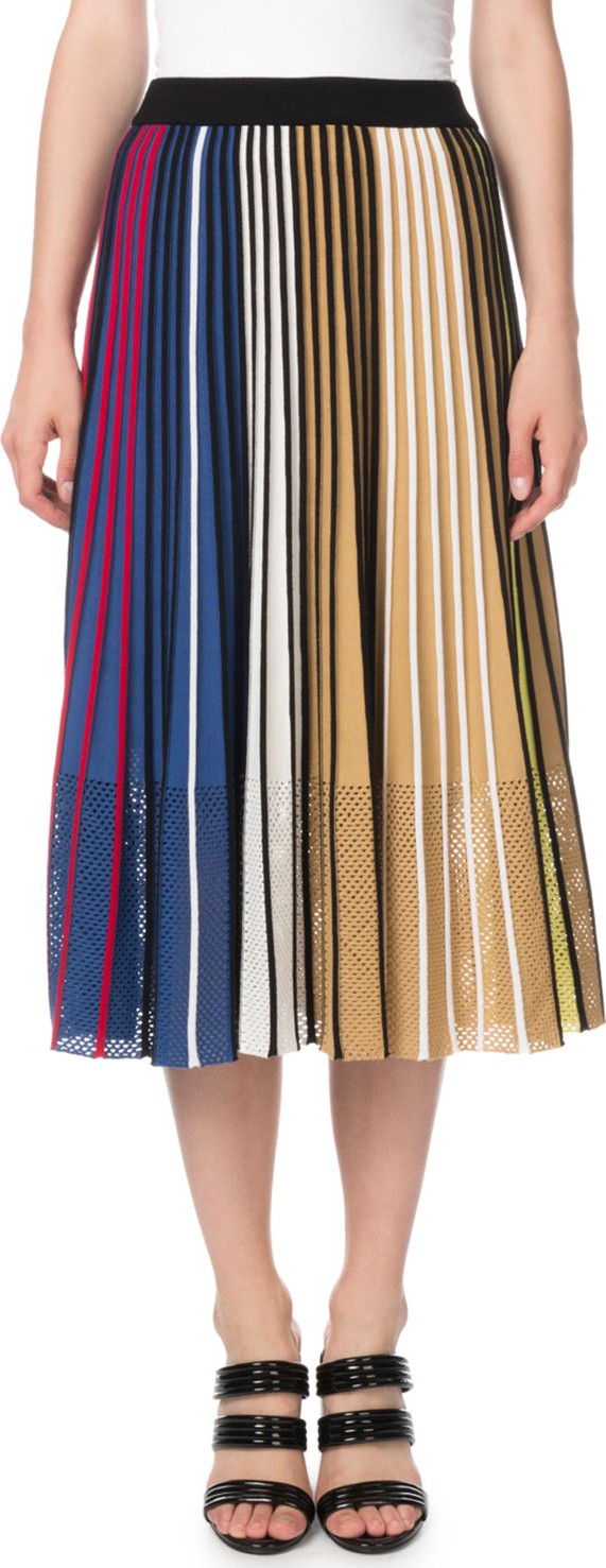 KENZO Vertical-Stripe Pleated Mesh Midi Skirt