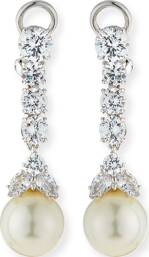 Fantasia by DeSerio CZ & Simulated Pearl Long Drop Earrings