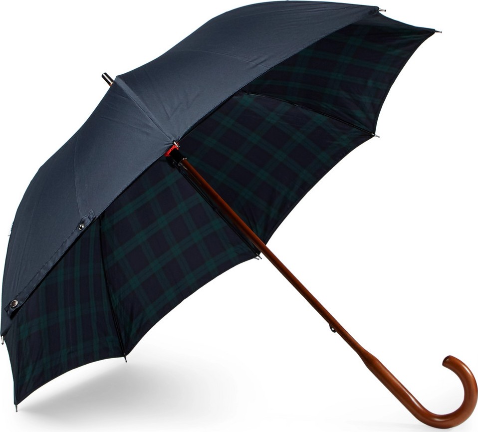 London Undercover Black Watch-Lined Wood-Handle Umbrella