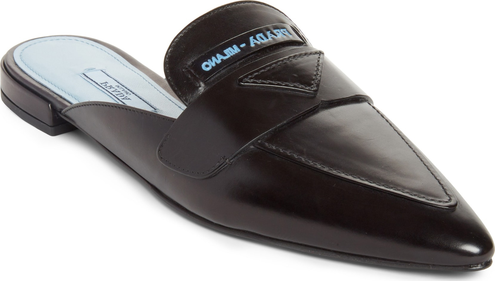 Prada Logo Pointy Toe Loafer Mule