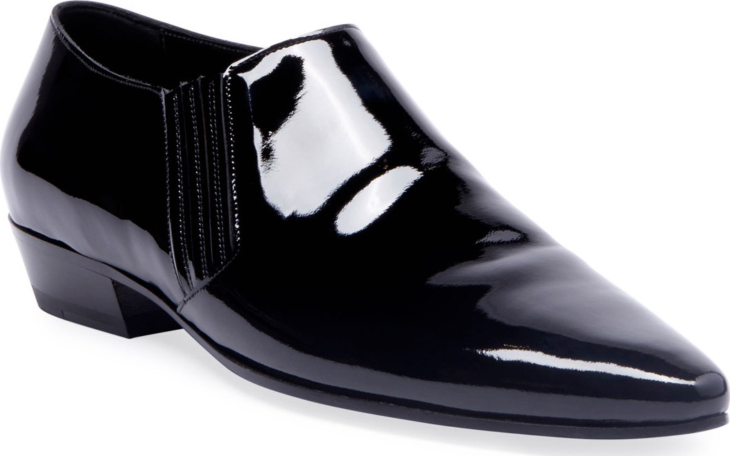 Saint Laurent Men's Patent Leather Cropped Booties