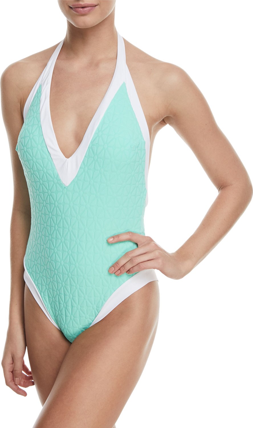 Trina Turk Sunshine Jacquard V-Plunge One-Piece Swimsuit