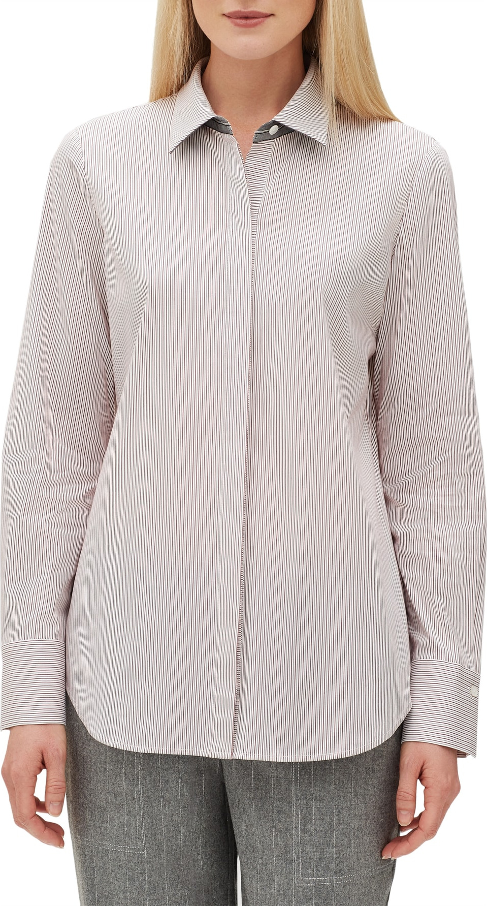 Lafayette 148 New York Scottie Coy Stripe Shirting Blouse