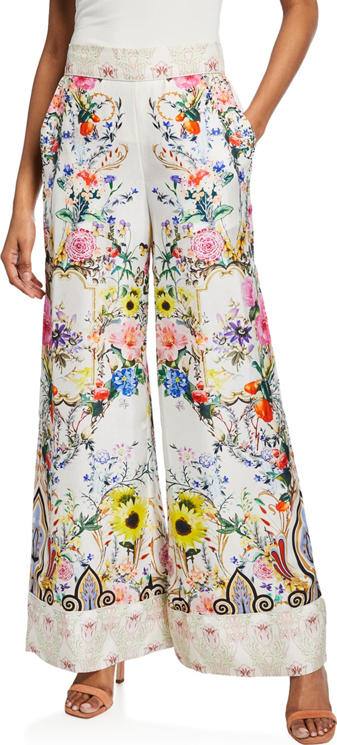 Camilla Printed Wide-Leg Pants with Cuffs