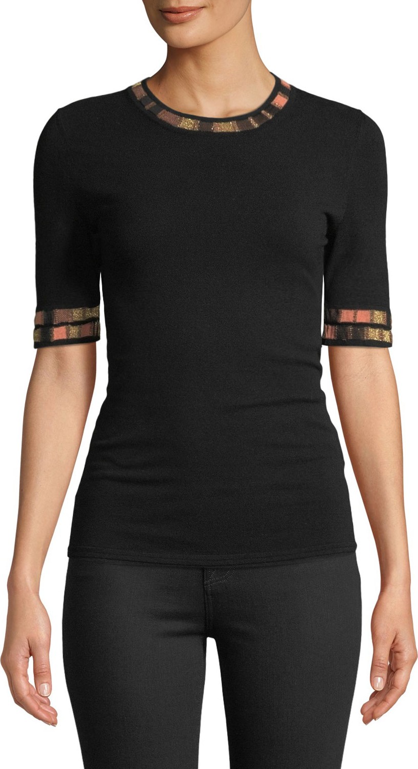 M Missoni Short-Sleeve Crewneck Top with Metallic Trim
