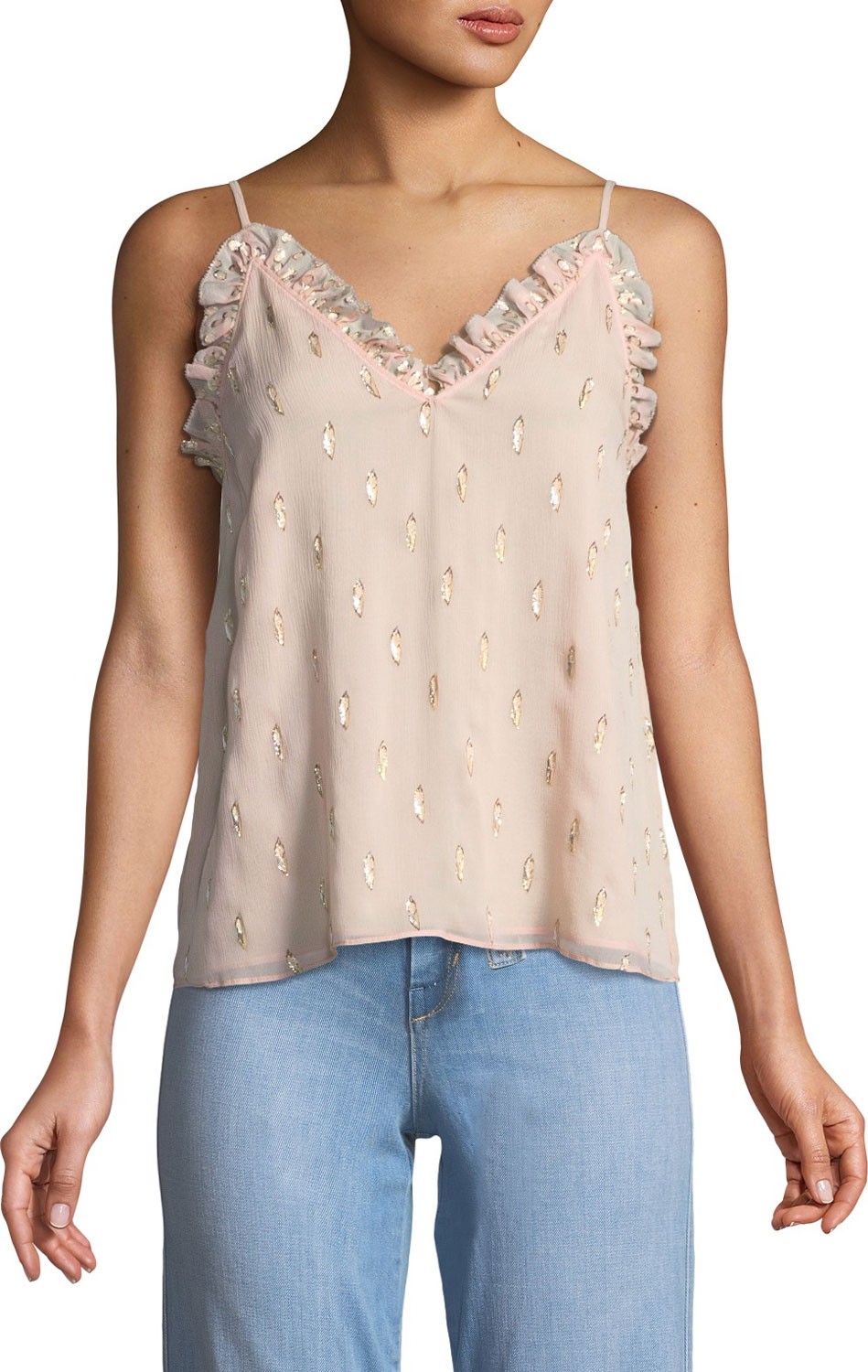 Rebecca Taylor Metallic Clip Ruffle Cami Top
