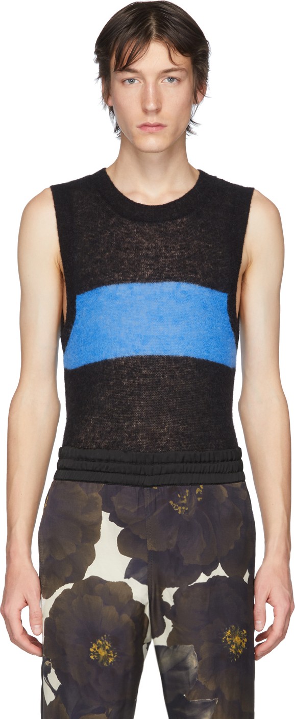 Dries Van Noten Black & Blue Alpaca Jericho Vest