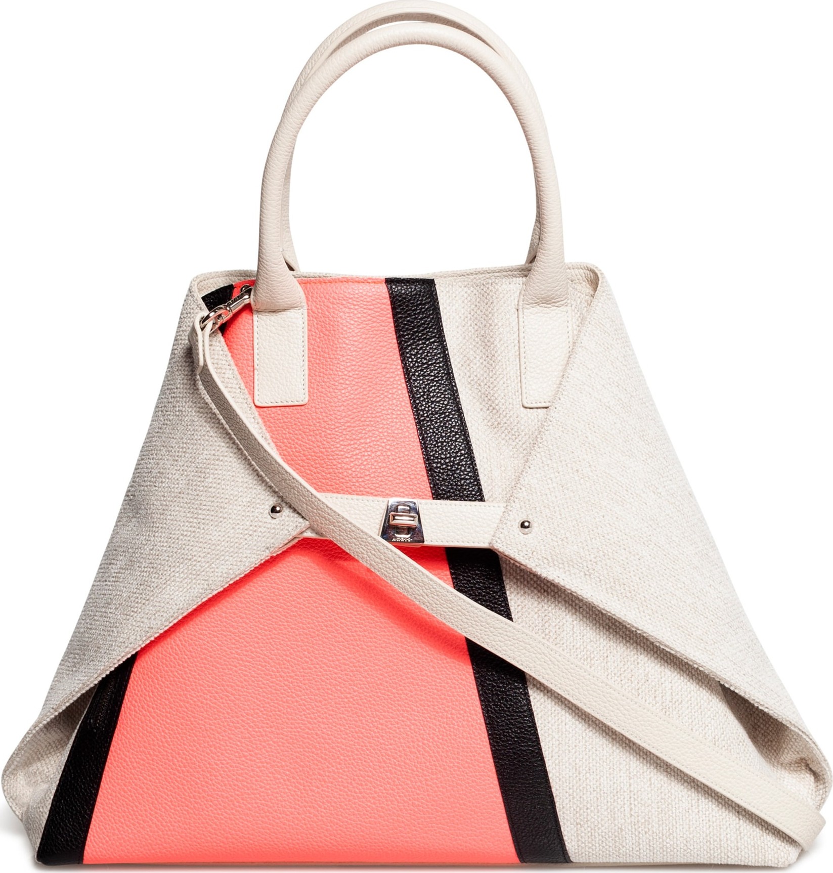 Akris Medium AI Colorblock Canvas & Leather Tote
