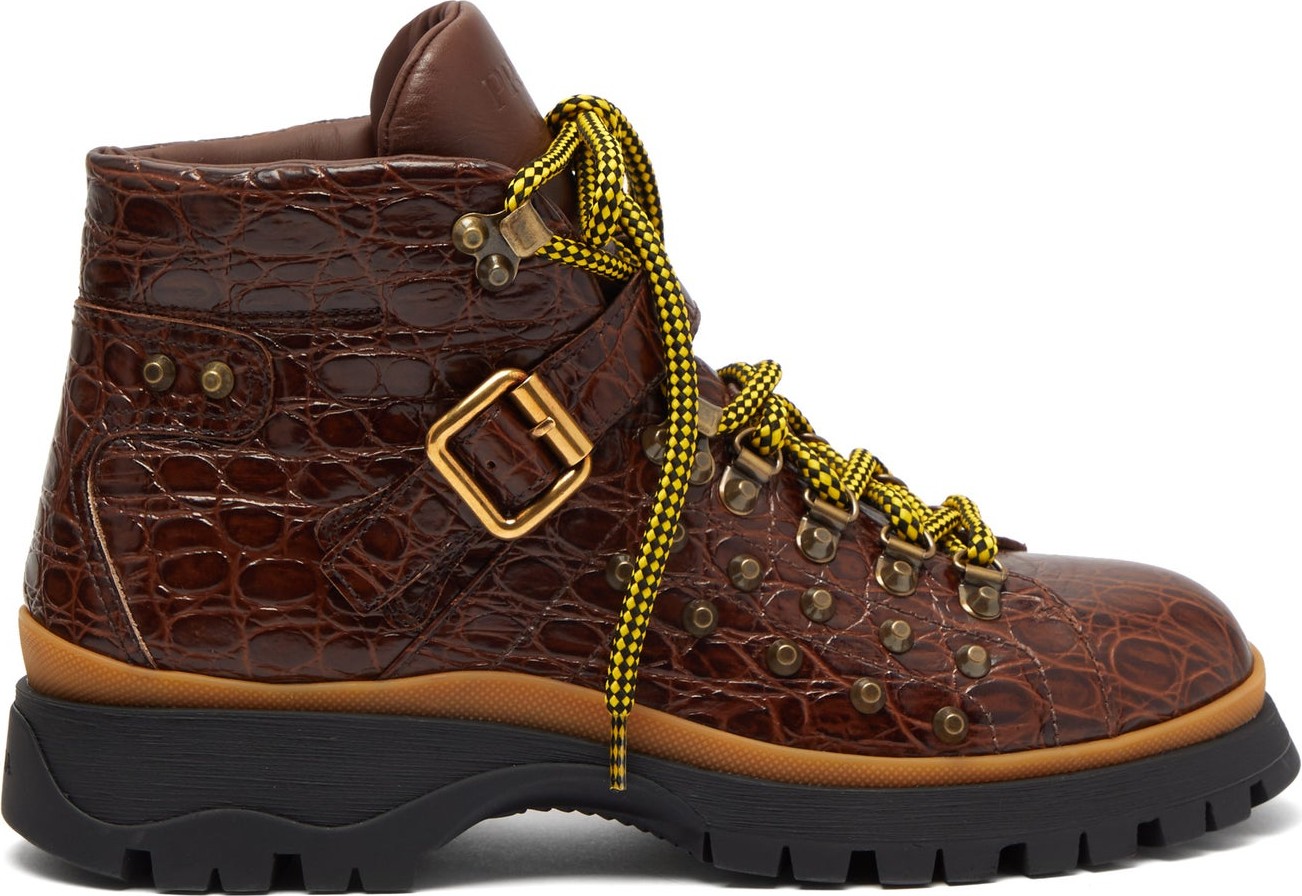 Prada Crocodile-embossed leather ankle boots