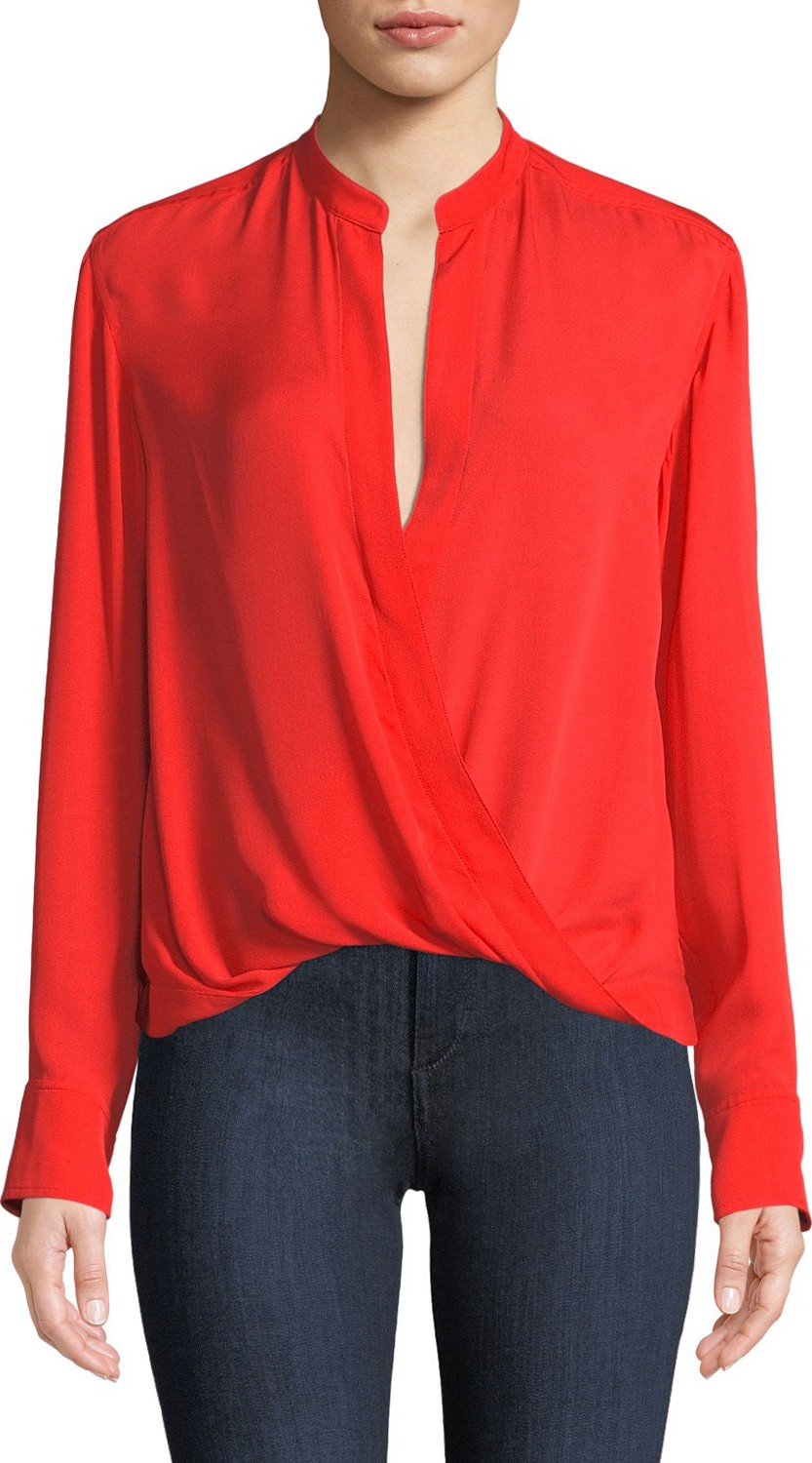 A.L.C. Luca Draped V-Neck Silk Long-Sleeve Top