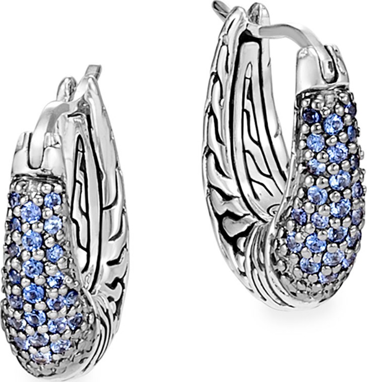 John Hardy Classic Chain Arch Hoop Earrings w/ Black Sapphires & Spinel