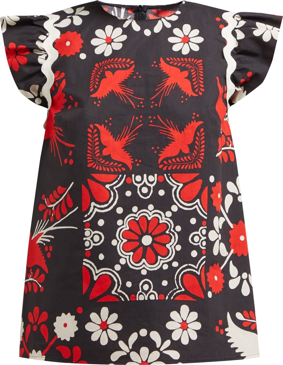 RED Valentino Floral-print ruffle cotton top