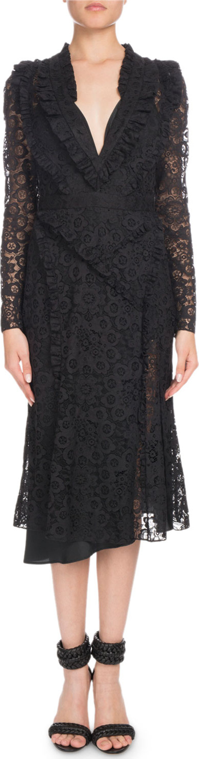 Altuzarra Valencienne V-Neck Long-Sleeve Midi Dress